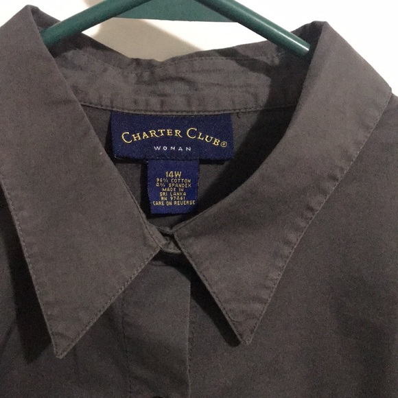 Charter Club  size 14W dark grey stretchy button down cotton spandex - Picture 2 of 3